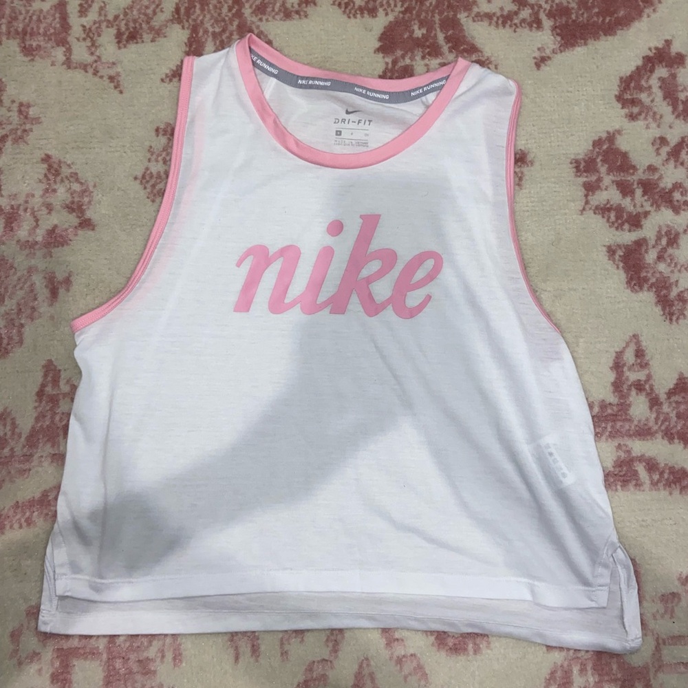 Nike White and Pink Tank Top
